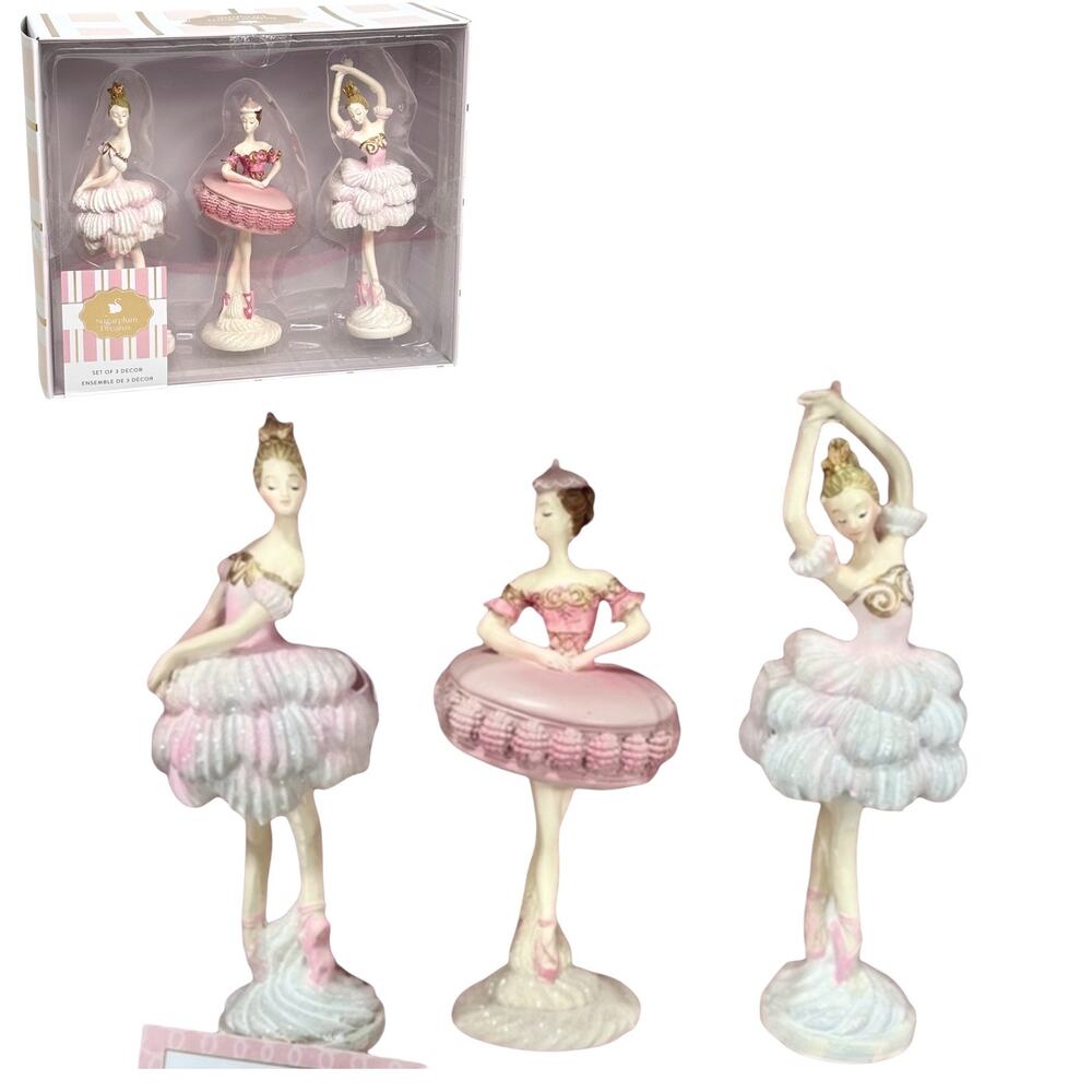 Sugar Plum Dreams Ballerina Figurines 3 Ballet Fairies Decor Pink Macaron New
